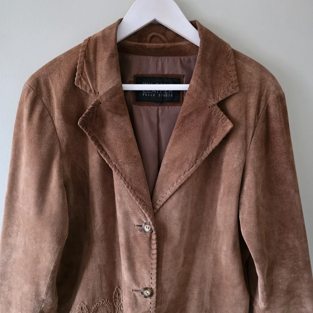 Wilsons Leather L Vintage Bohemian Western Embroidered Whip Stitch Suede Jacket - Picture 4 of 16